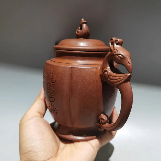 Chinese Yixing Zisha Clay Teapot Dragon & Phoenix Bring Prosperity Pot Fan Zhenggen 380ml