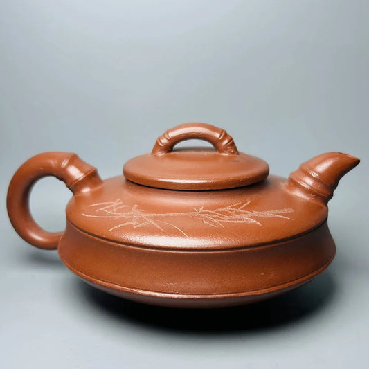 Chinese Yixing Zisha Clay Teapot Flat bamboo Pot Gu Jingzhou 400ml