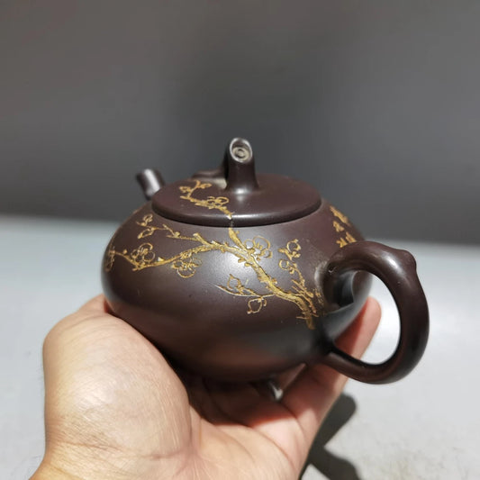 Chinese Yixing Zisha Clay Teapot Gilding Plum Blossom Pot Pei Shimin 280ml
