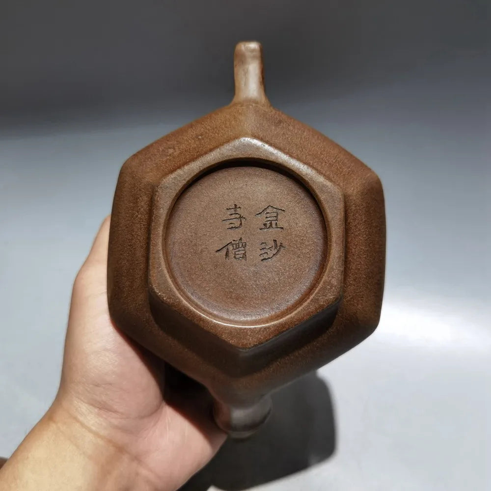 Chinese Yixing Zisha Clay Teapot Hexagonal Pot Jinsha Temple Monk 360ml