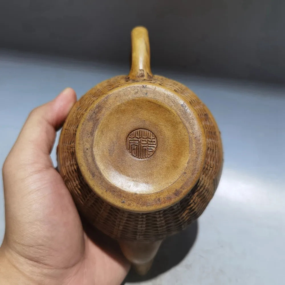 Chinese Yixing Zisha Clay Teapot Plum Blossom Bamboo Woven Pot Jiang Rong 380ml