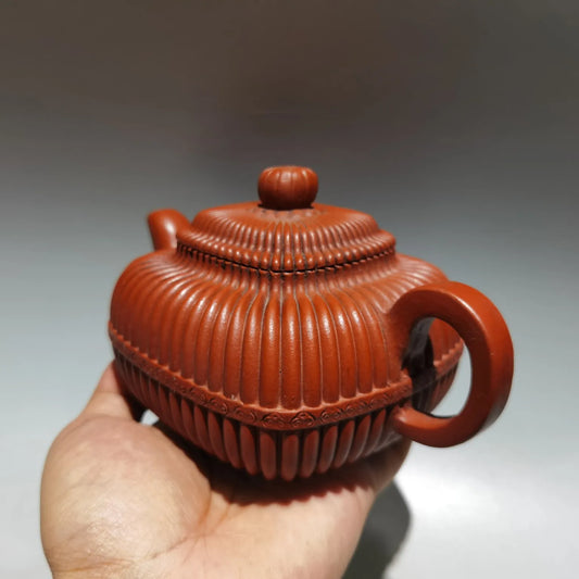 Chinese Yixing Zisha Clay Teapot Ribbed Square Pot Gu Jingzhou 360ml
