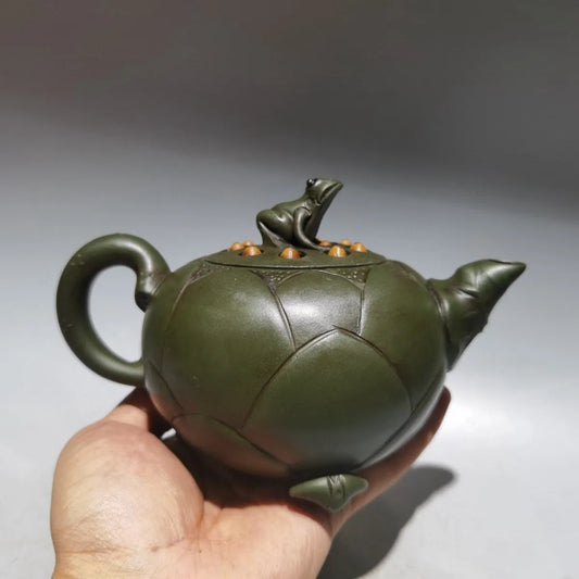 Chinese Yixing Zisha Clay Teapot green mud Frog Lotus Seed Pot Jiang Rong 420ml