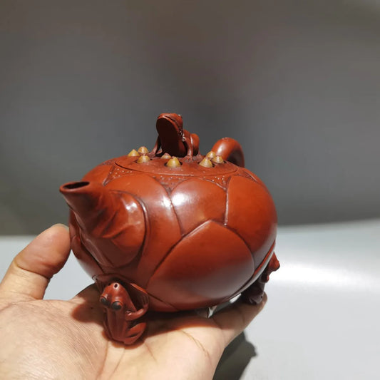 Chinese Yixing Zisha Clay Teapot red mud Frog Lotus Seed Pot Jiang Rong 420ml
