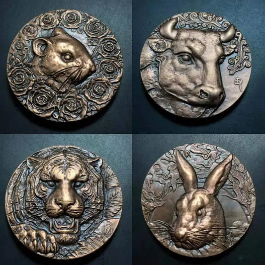 Chinese brass zodiac Rare Collections Commemorative coins statue