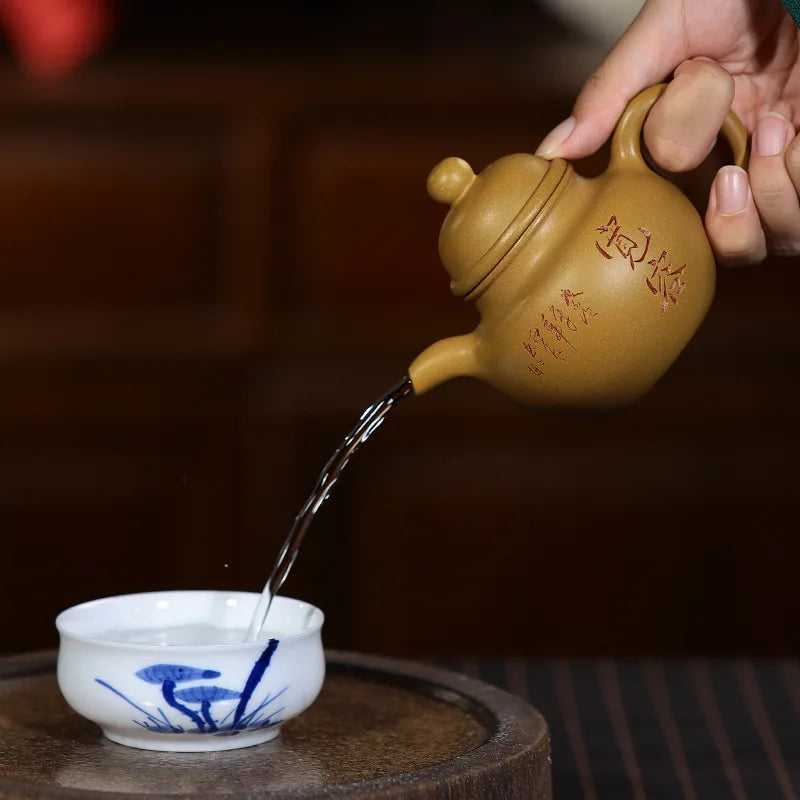 Chinese character carved tea pot marked original ore real yixing zisha duan clay tea brewer pot master handmade on sales China