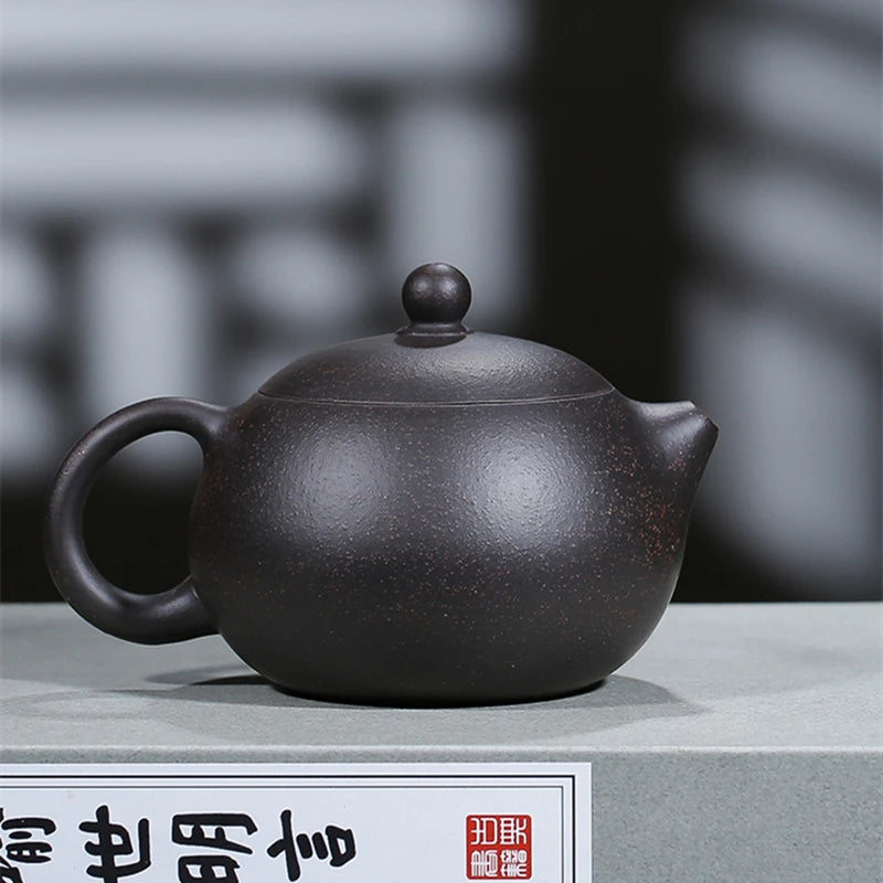 Chinese character engraved real yixing zisha black galaxy clay tea pot marked handmade xishi pot of tea authentic original ore