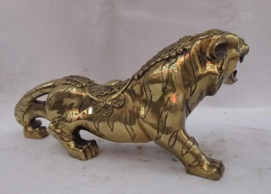 Chinese classical Copper Bronze FengShui Evil Lucky Wealth Tiger Statue