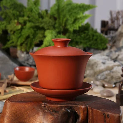Chinese kungfu gaiwan porcelain purple clay tureen zisha cup bowl with saucer lid on sales 120ml covered bowls for tea