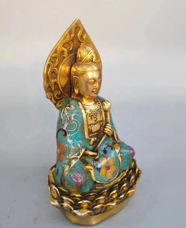 Chinese pure brass cloisonne guanyin bodhisattva statue