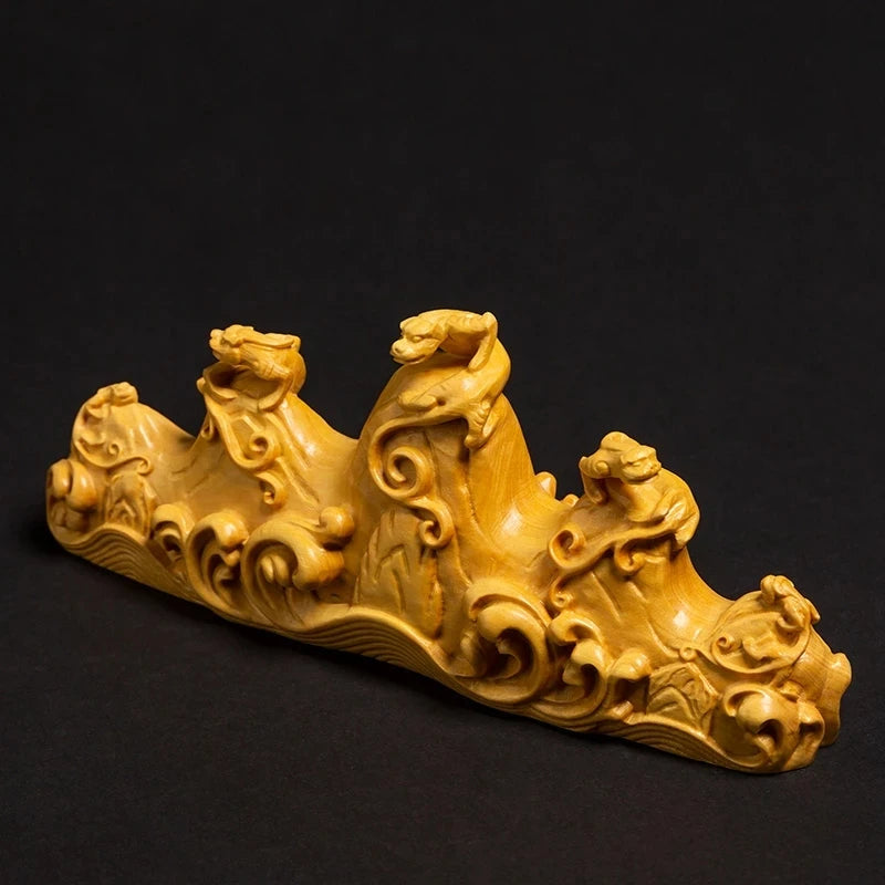 Chinese style pixiu animal statues lucky pen holder crafts study solid wood ornaments mountain statue cr