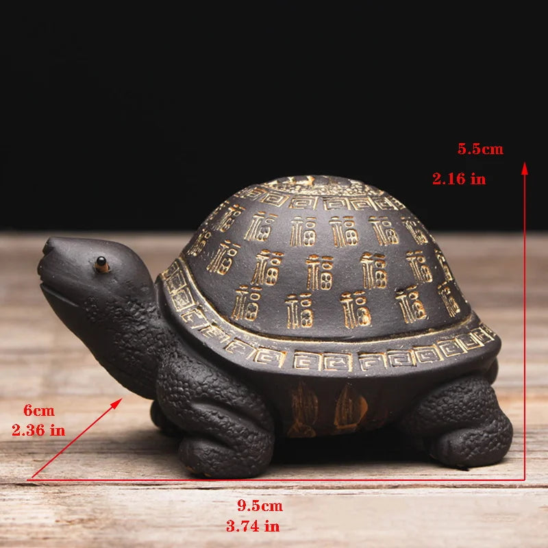 Chinese style purple sand longevity Baifu tortoise statuette Handmade art sculpture Cute tea set decoration Home figurines