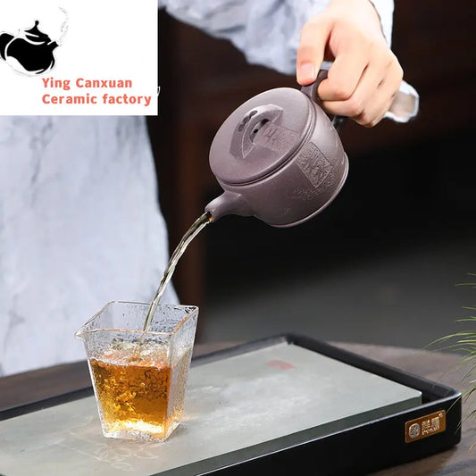 Chinese teapot handmade Tianqing mud Han tile pot 250ml drinking Pu'er big mouth teapot Yixing purple clay pot Kung Fu tea set