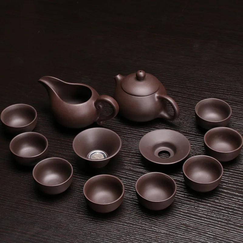 Chinese yixing zisha tea set complete kungfu tea set real yixing zisha purple clay fired tea pot tea cup gaiwan cup bowl pitcher