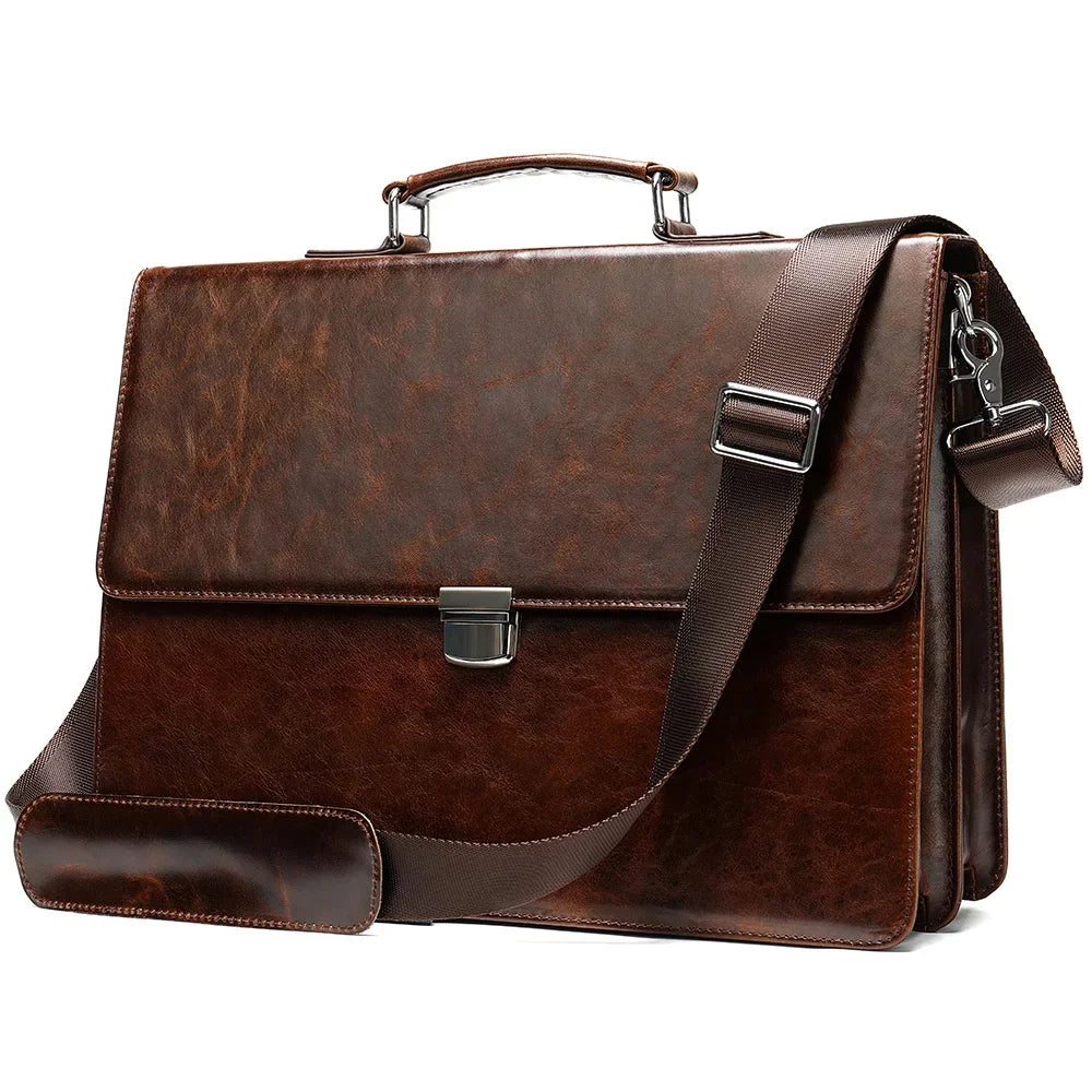 Classic Luxury Men Briefcase Genuine Leather Work Totes Business Handbags Black Red Cowskin Laptop for Layer Doctor Bag