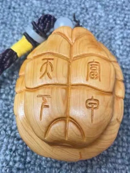 Cliff Cypress Hand Piece Rich World Hand Piece Turtle Shell Wood Carving Artifact Tea Pet Pendant Decoration Wooden Statue