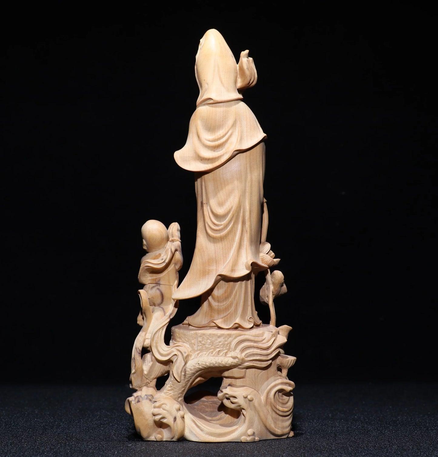 Collect China Box-Wood Hand Carving Buddhism Children Guanyin Staue