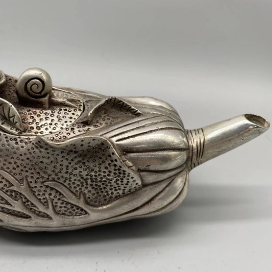 Collectible Decorated Handwork Tibet Silver Carved Frog Cabbage TeaPot