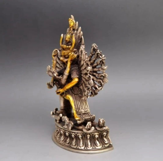 Collectible Decorated Old Handwork Tibet Silver Carved Yamantaka Buddha Statue #2