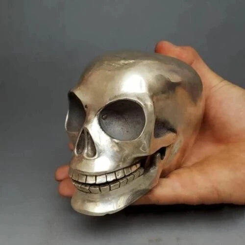 Collectible Old Handwork Tibet silver Bonelike Skull Head Figurine Statue