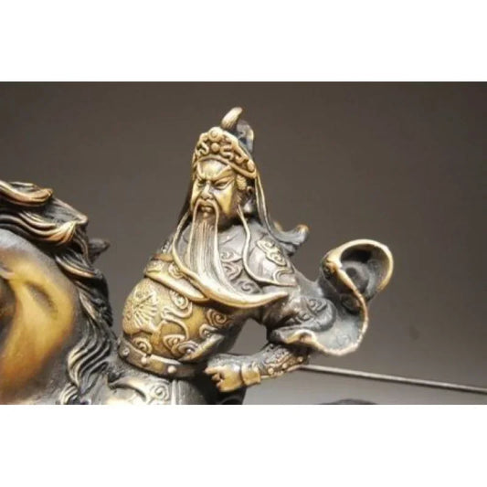 Collectibles! Ancient Bronze Statue Guan Gongma of Chinese National Tribal Dynasty