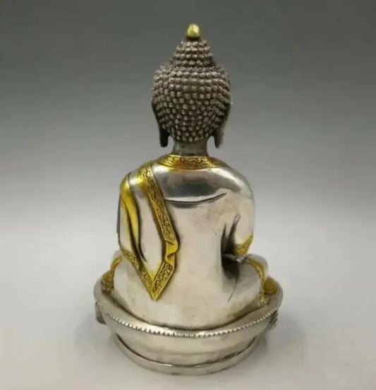 Collectibles Chinese Fengshui White Copper Carving Handicraft Medicine Buddha Pharmacist Buddha Health And Longevity Statue