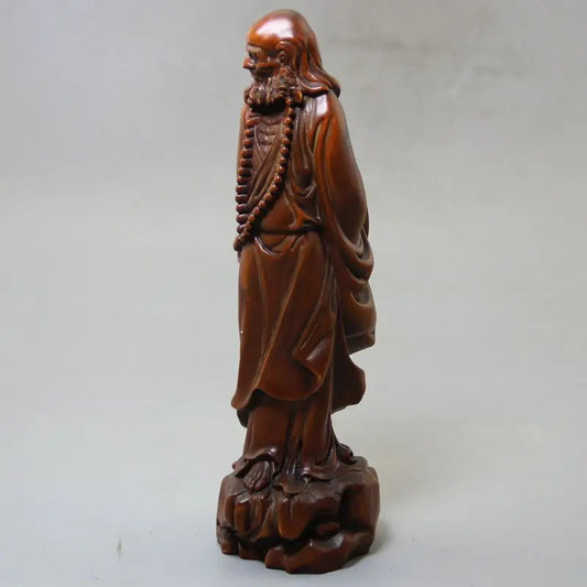 Collection Chinese Boxwood Wood Buddism Dharma Statue Solid Wood Crafts Gift