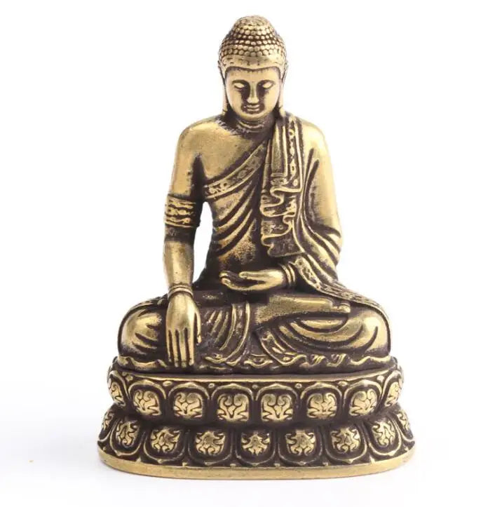 Collection Chinese Brass Carved Inch Buddha Statue Buddha Sakyamuni Lotus Exquisite Small Statues Gift
