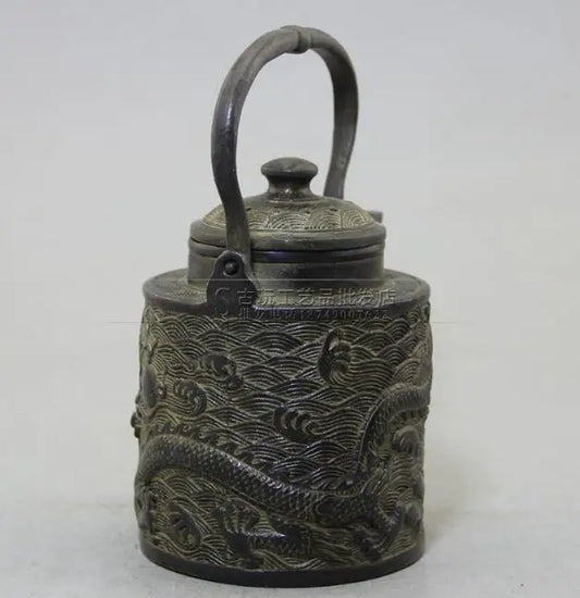 Collection Old Chinese bronze hand carved Dragon Teapot w Qianlong Mark