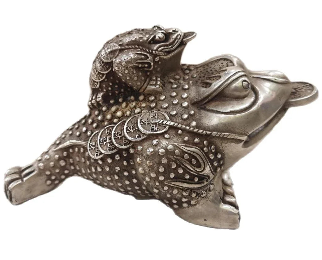 Collection Old Tibetan silver Golden Toad Statue,High Quality Home Art Decoration Crafts sculpture