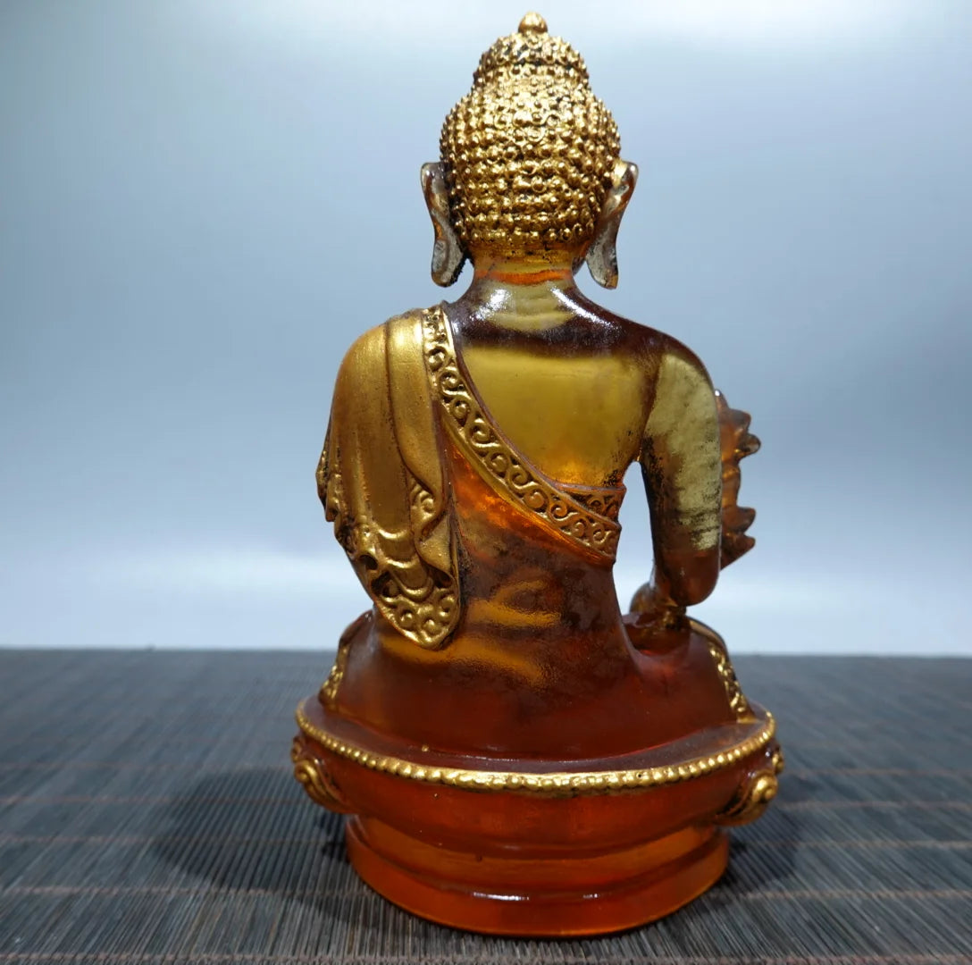 Collection Tibetan Colored Glaze Yellow Buddhism Bodhisattva Gild Sakyamuni Buddha Statue