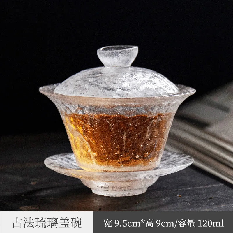 Colored Glaze Gaiwan Cover Bowl Single Thickened Hammered Tea Tea Ceremony Bowl Handmade Colored Glaze Frozen Burning