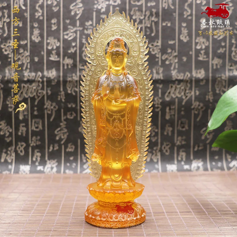Coloured Glaze Amitabha Mahasthamaprapta Bodhisattva Guanyin Buddha Statue Ornament Home Worship The Three Saints Of The West
