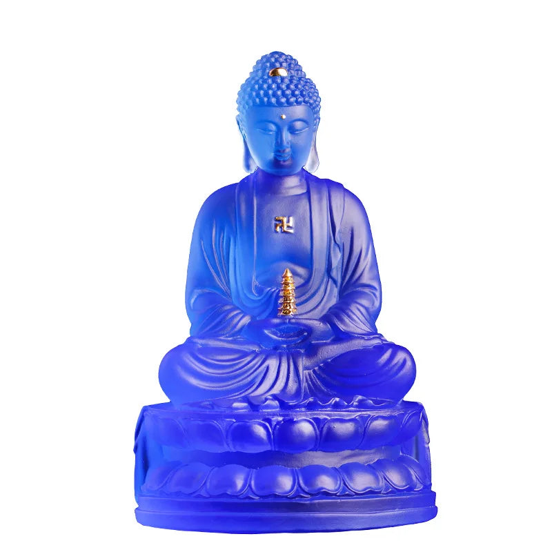 Coloured Glaze Paste Gold Medicine Buddha Home Decoration Worship Crafts