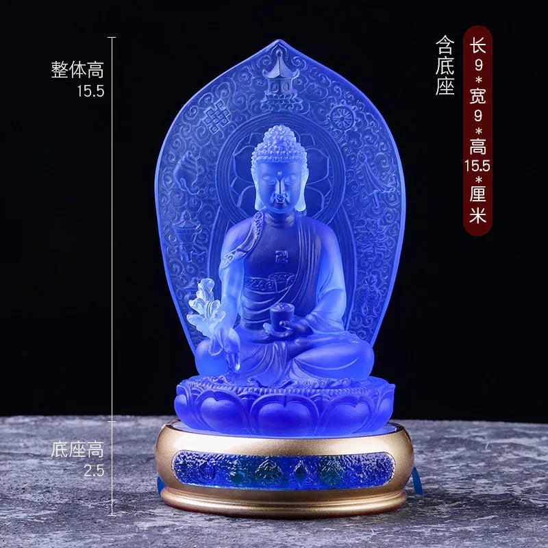 Coloured glaze Glowing Medicine Buddha Statue ornament Mandala Medicine Buddha Temple home Buddhist hall worship decoration