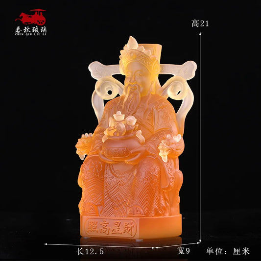 Coloured glaze God of Wealth Buddha statue Fortune star Household Buddhist Hall Temple Enshrined ornament gift crafts
