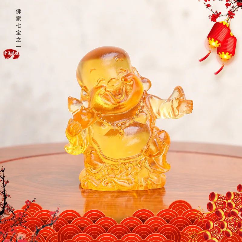 Coloured glaze Maitreya Buddha Ornament Cartoon creative Maitreya ornament handicraft gifts