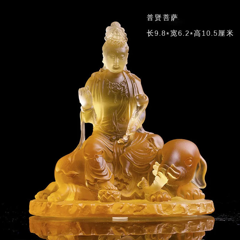 Coloured glaze Manjusri Boddisattva riding a lion Buddha statue Samantabhadra Boddhisattva riding a Elephant Buddha statue