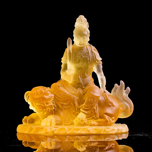 Coloured glaze Manjusri Boddisattva riding a lion Buddha statue Samantabhadra Boddhisattva riding a Elephant Buddha statue