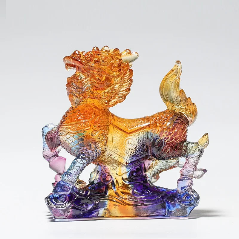Coloured glaze unicorn ornament kirin crafts exorcise evil bring auspiciousness Family Harmony Kylin