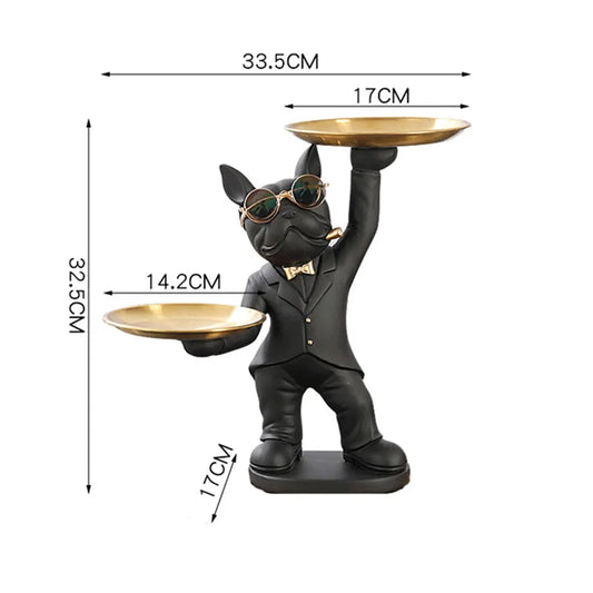 Cool Standing French Bulldog Resin Statue 2 Trays Dog Figurine Ornament Home Decor Animal Sculptures for Home Decorations Gift