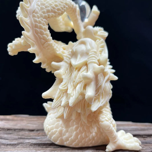 Cool White Dragon Statue Play Bead Chinese Dragon Sculpture Ornaments Zodiac Dragon Auspicious Home Office Decoration Gifts