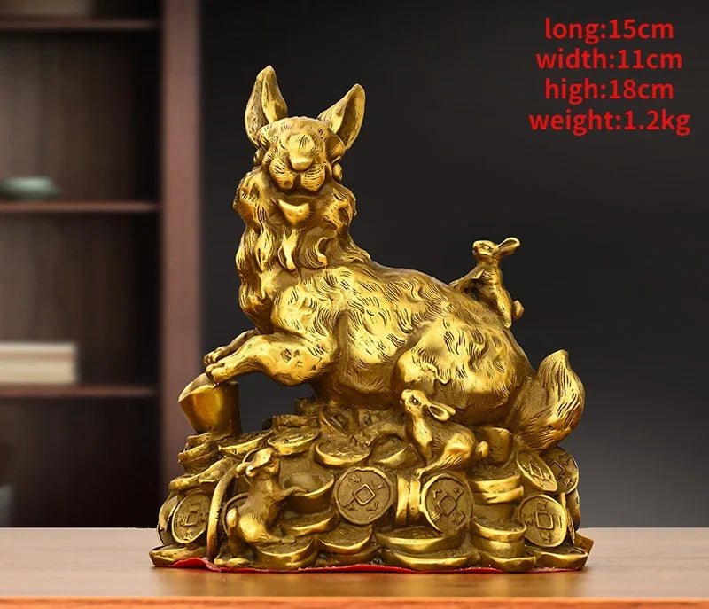 Copper Animal Rabbit Ornament Money Bag Zodiac Money Fortune Rabbit Home Office Desktop Miniatures
