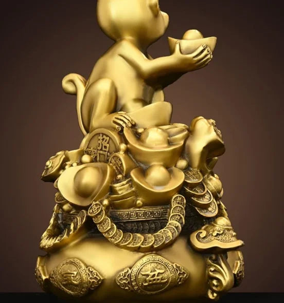 Copper Monkey Ornaments Pure Copper Pot of Treasure Ruyi Monkey Living Room Office Decorations