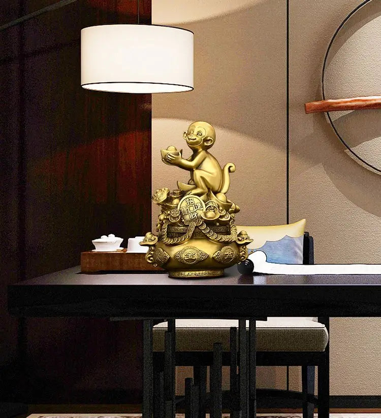 Copper Monkey Ornaments Pure Copper Pot of Treasure Ruyi Monkey Living Room Office Decorations