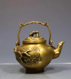Copper Statue Brass plum tea pot, portable pot ornament, home decoration crafts