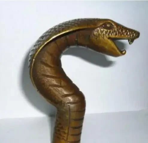 Copper Statue Chinese Old Bronze Hand Carved Cobra Statue Cane Walking Stick Head