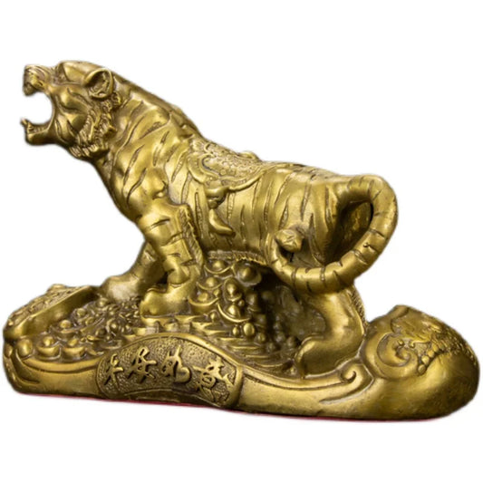 Copper Statue Chinese Pure Brass Copper Roar Wild Year Zodiac Tiger FengShui Statue Figurine Ornaments