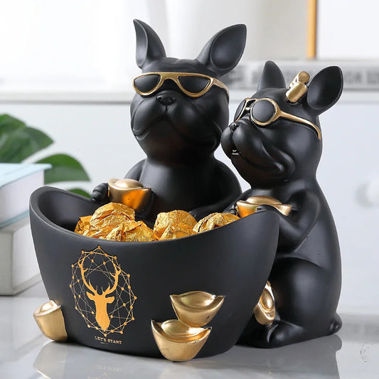 Couple Dog Statue Figurine Resin Crafts Animal Dog Sculpture Phone Key Jewelry Storage Living Room Home Decor Accessories Gift