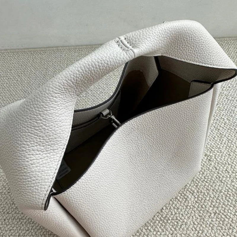 Cowhide Square Bucket Bag Ladies Commuter All-match Simple Luxury Fashion Handbags Versatile Large Capacity Casual Purses Clutch